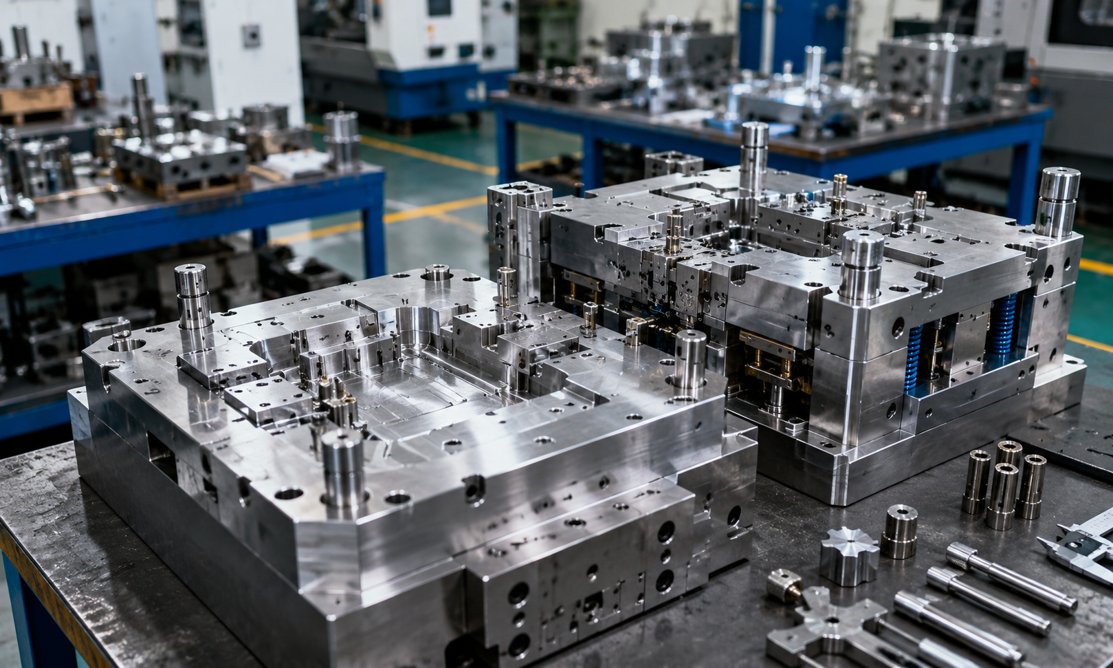 Precision mold tooling in workshop