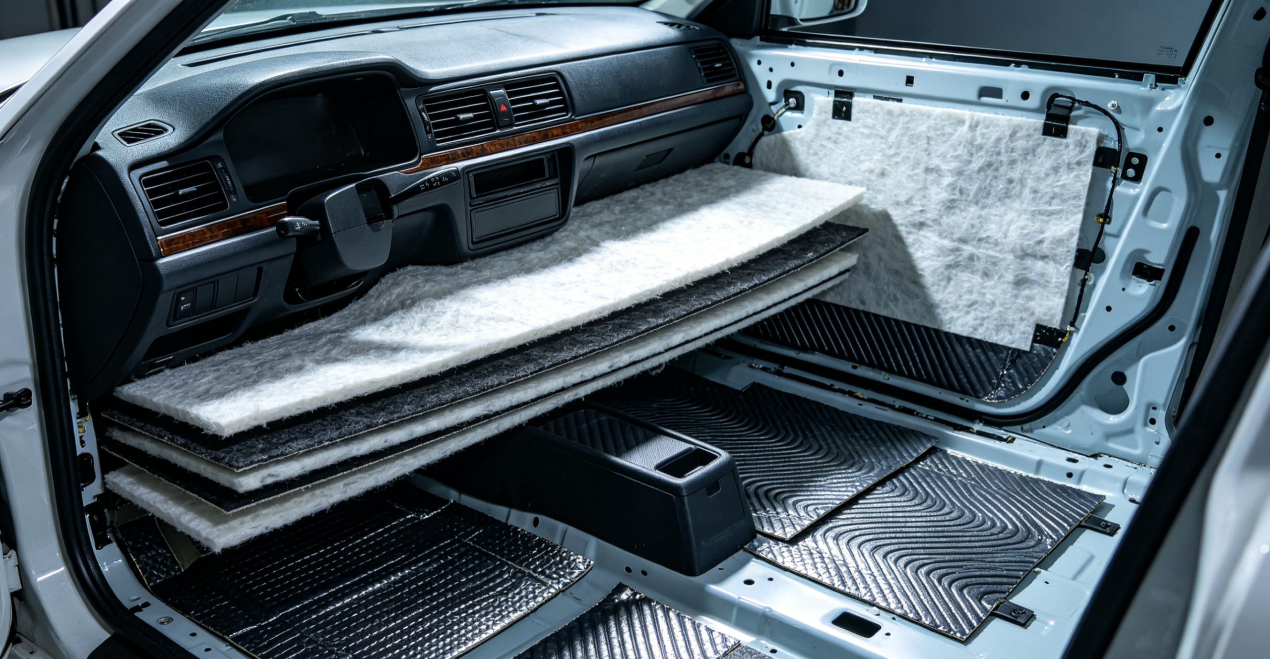Automotive interior acoustic insulation layers
