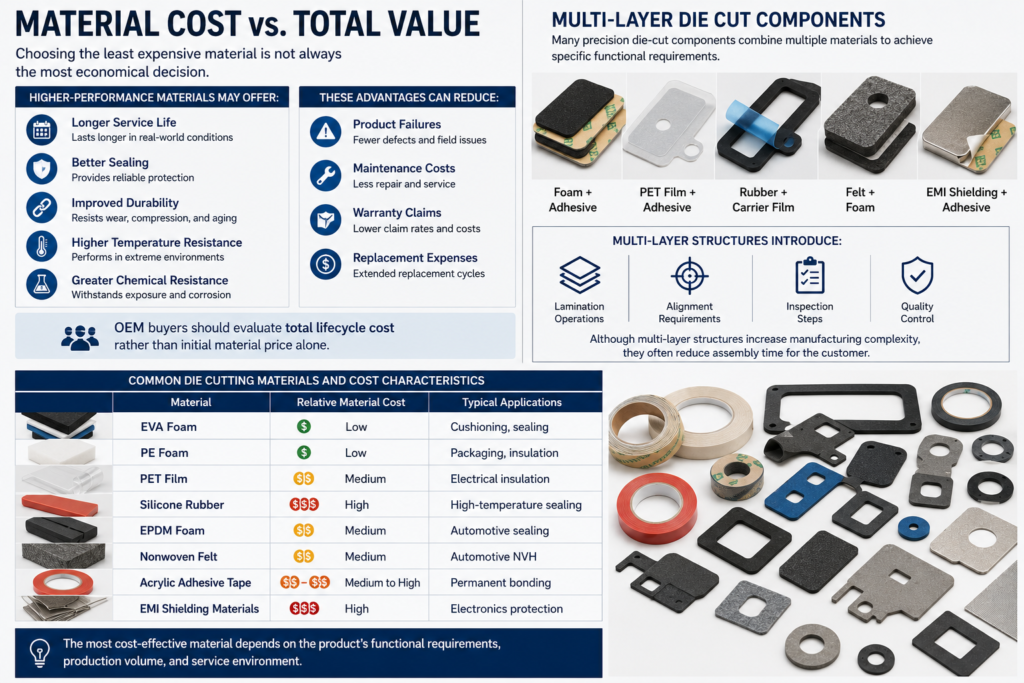 How Material Choice Changes the Cost of Die Cut Parts？