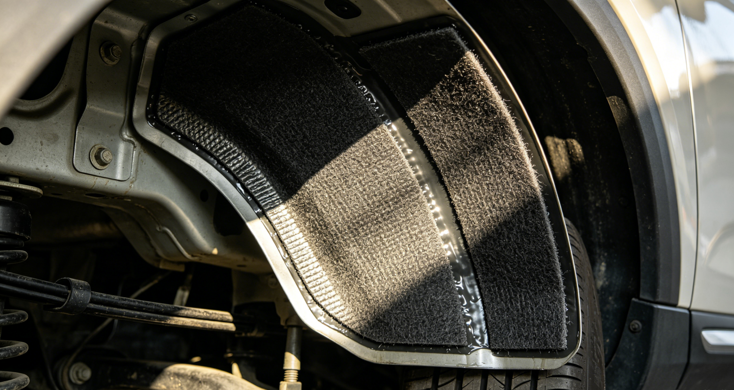 Automotive wheel well acoustic insulation