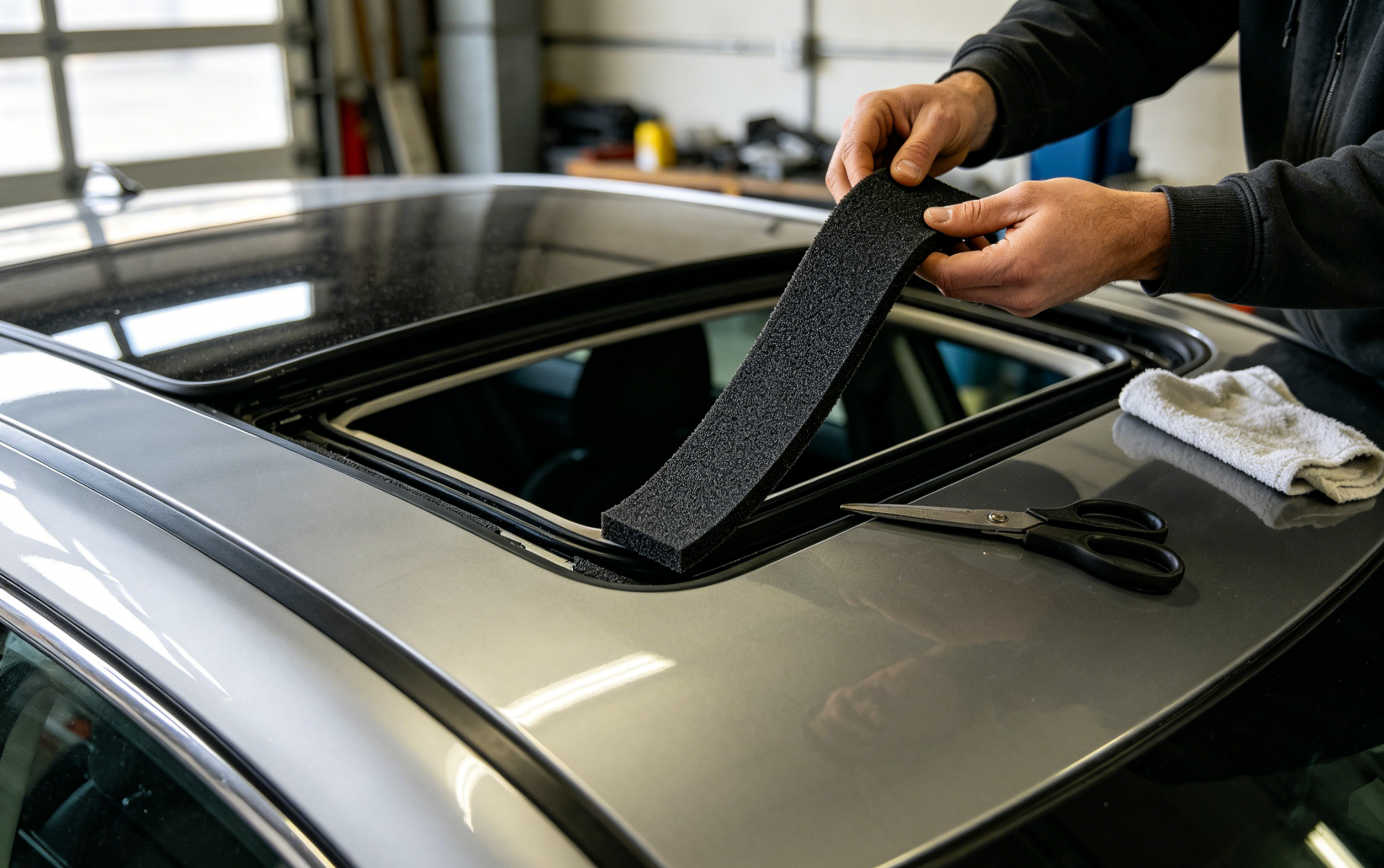 car sunroof gap sealing foam strip installation