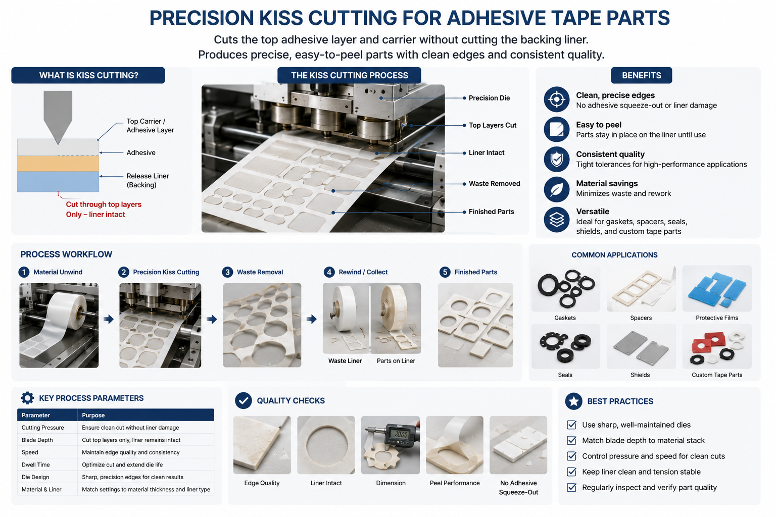 Precision kiss cutting for adhesive tape parts