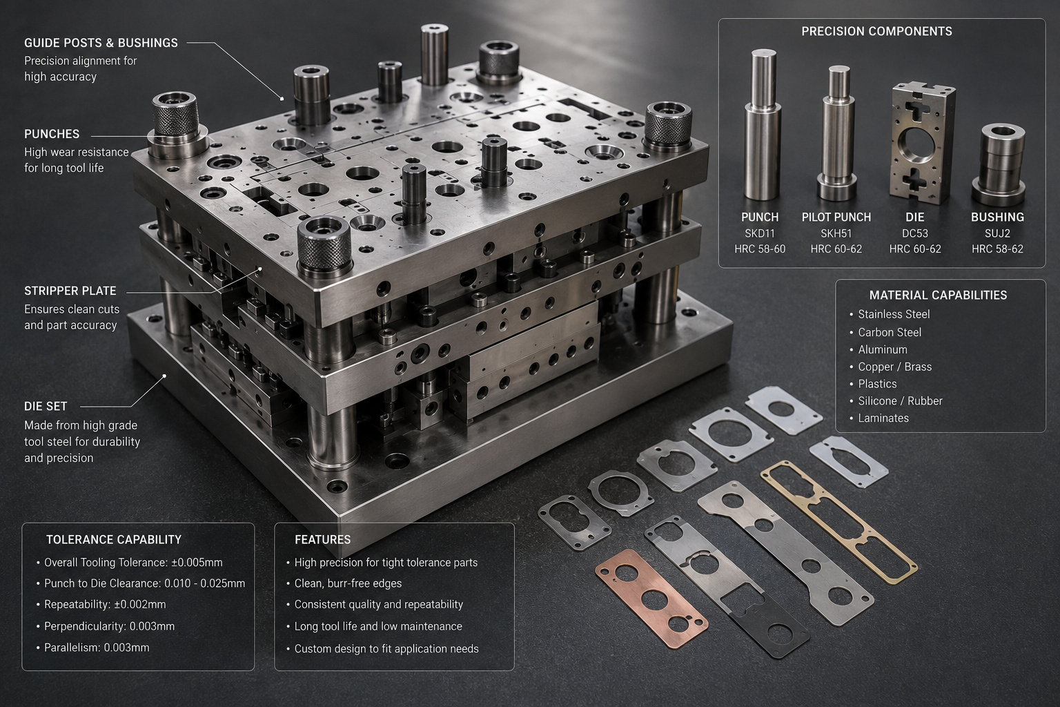 Precision die tooling for custom parts