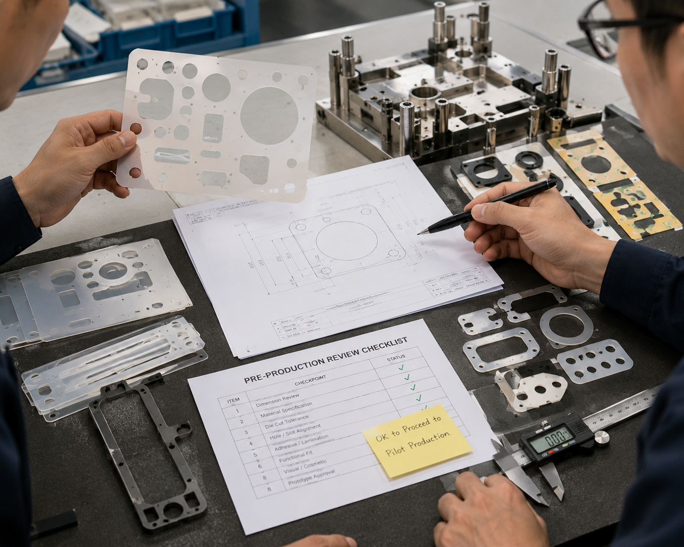 Custom die cut parts pre-production review