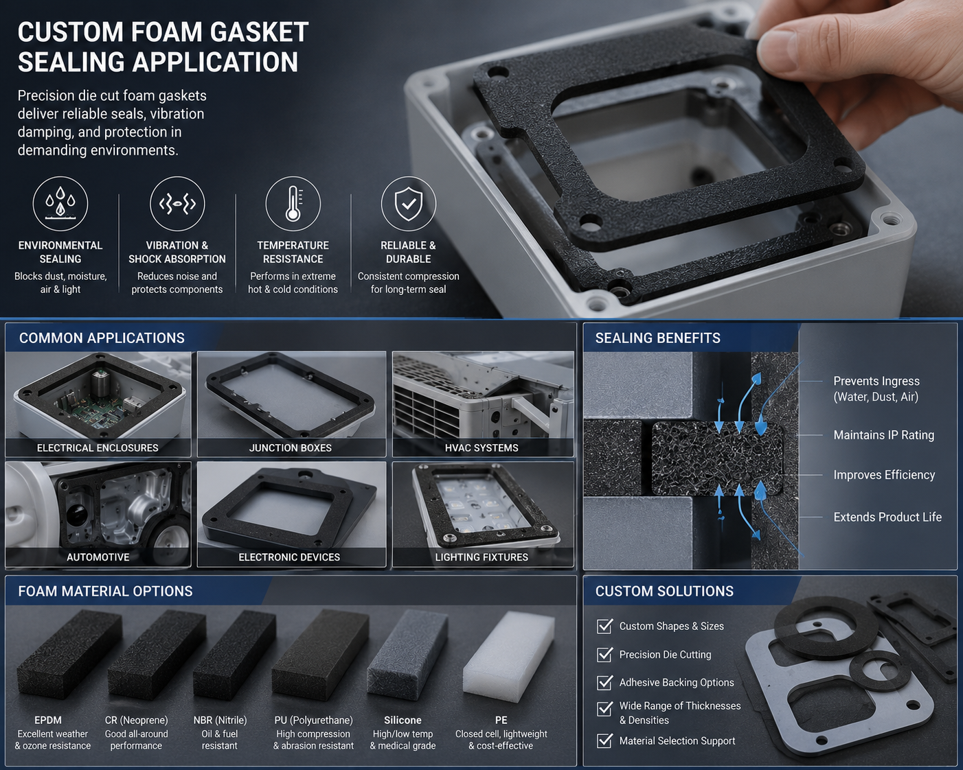 Custom foam gasket sealing application