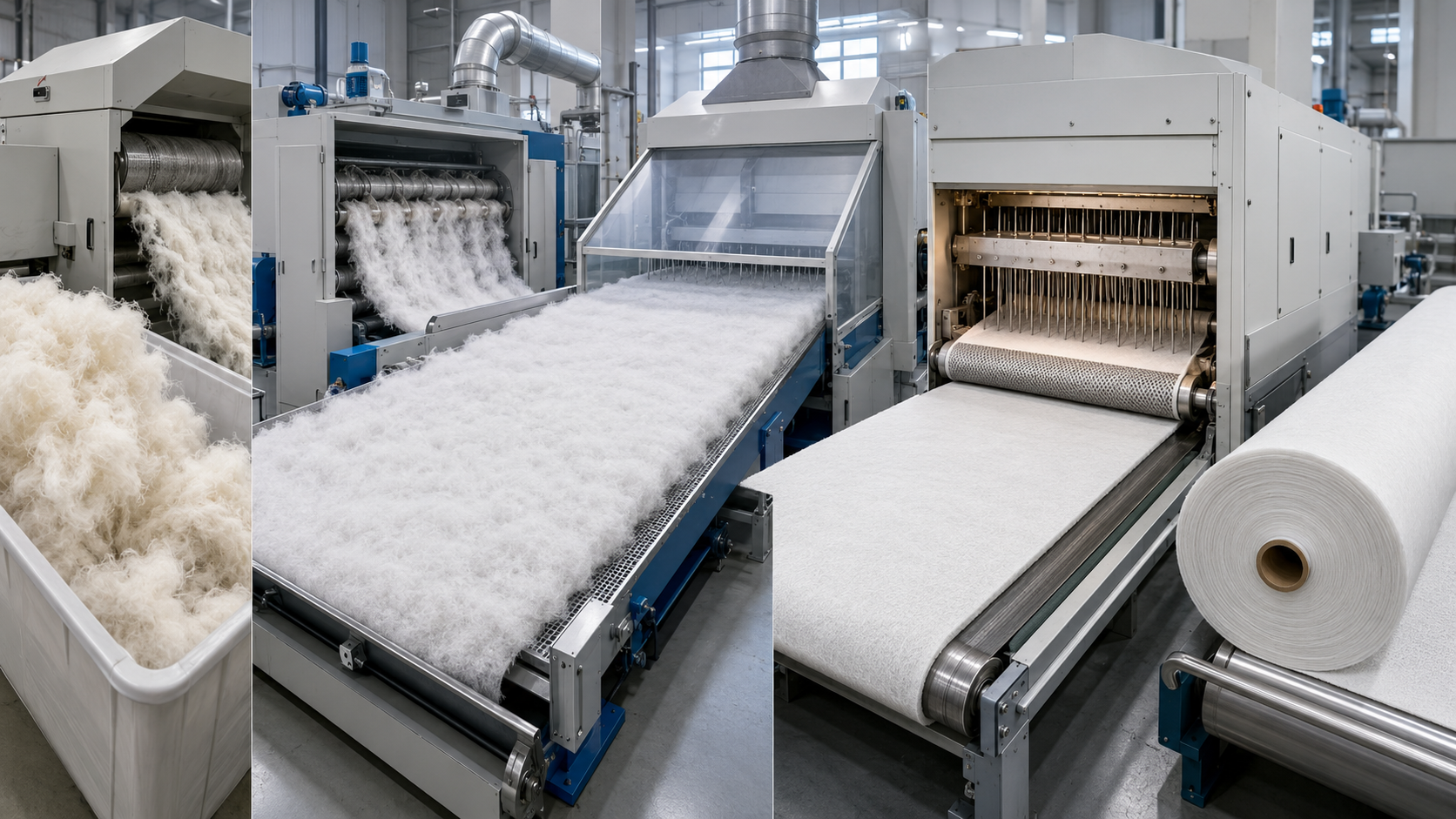 Non-woven fabric manufacturing process from loose fibers to bonded web