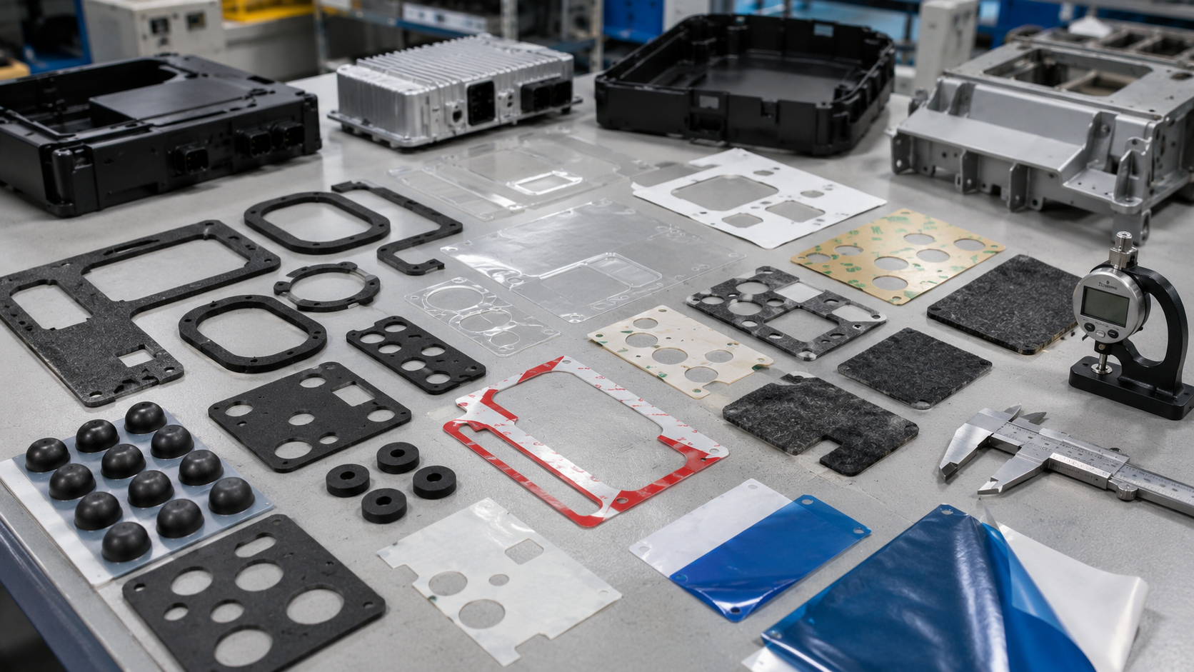 Custom die-cut materials including foam rubber PET film adhesive tape and non-woven felt