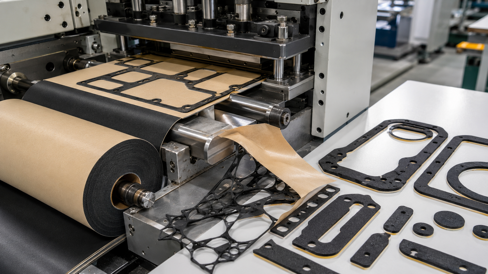 Adhesive-backed foam roll die cutting and kiss cutting process