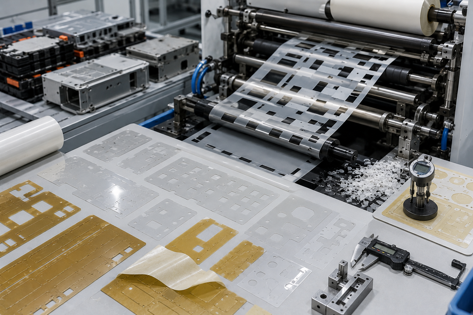 Precision die cutting PET insulation films with adhesive liner