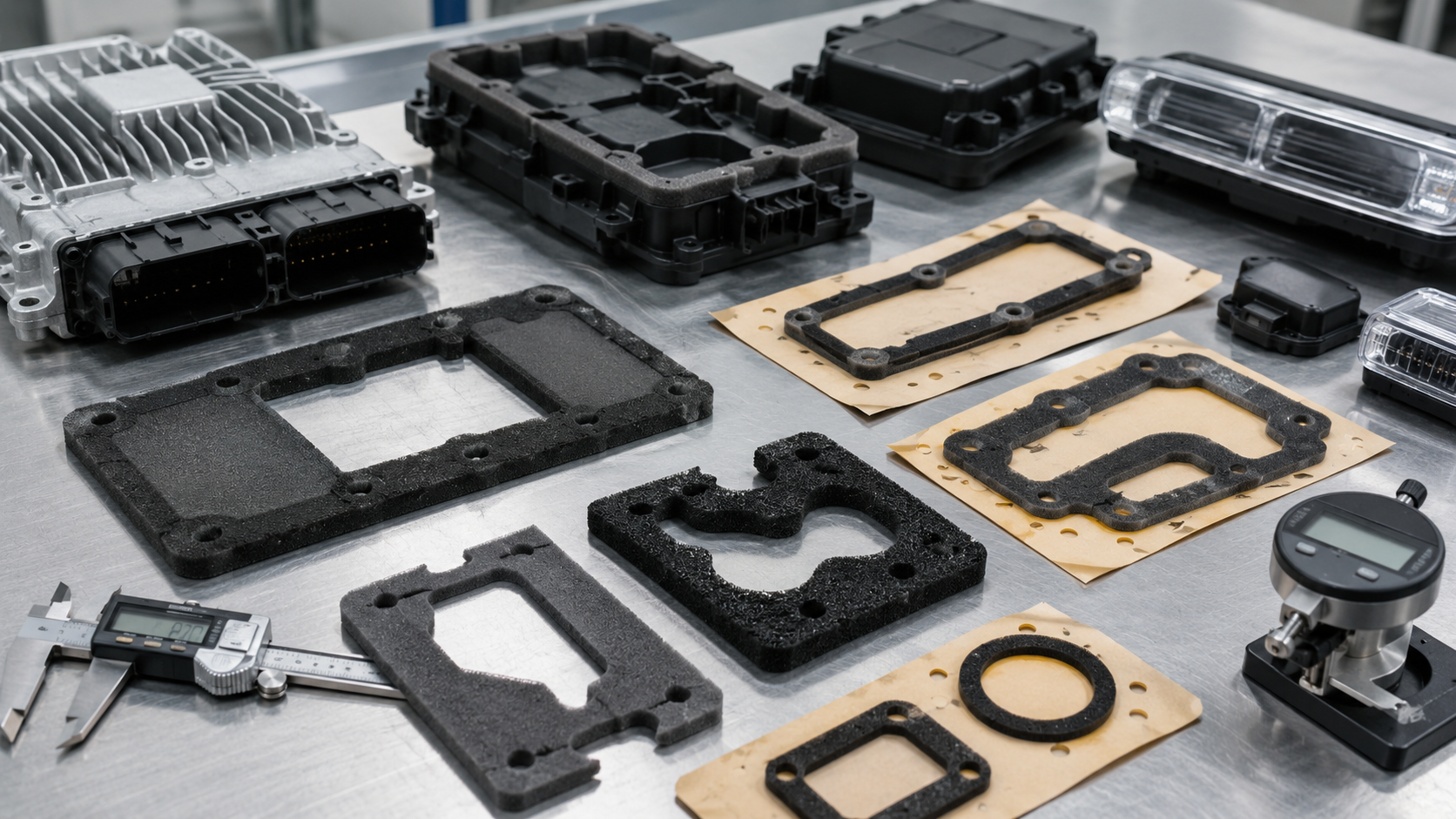 Custom die cut foam gaskets for automotive electronics housings