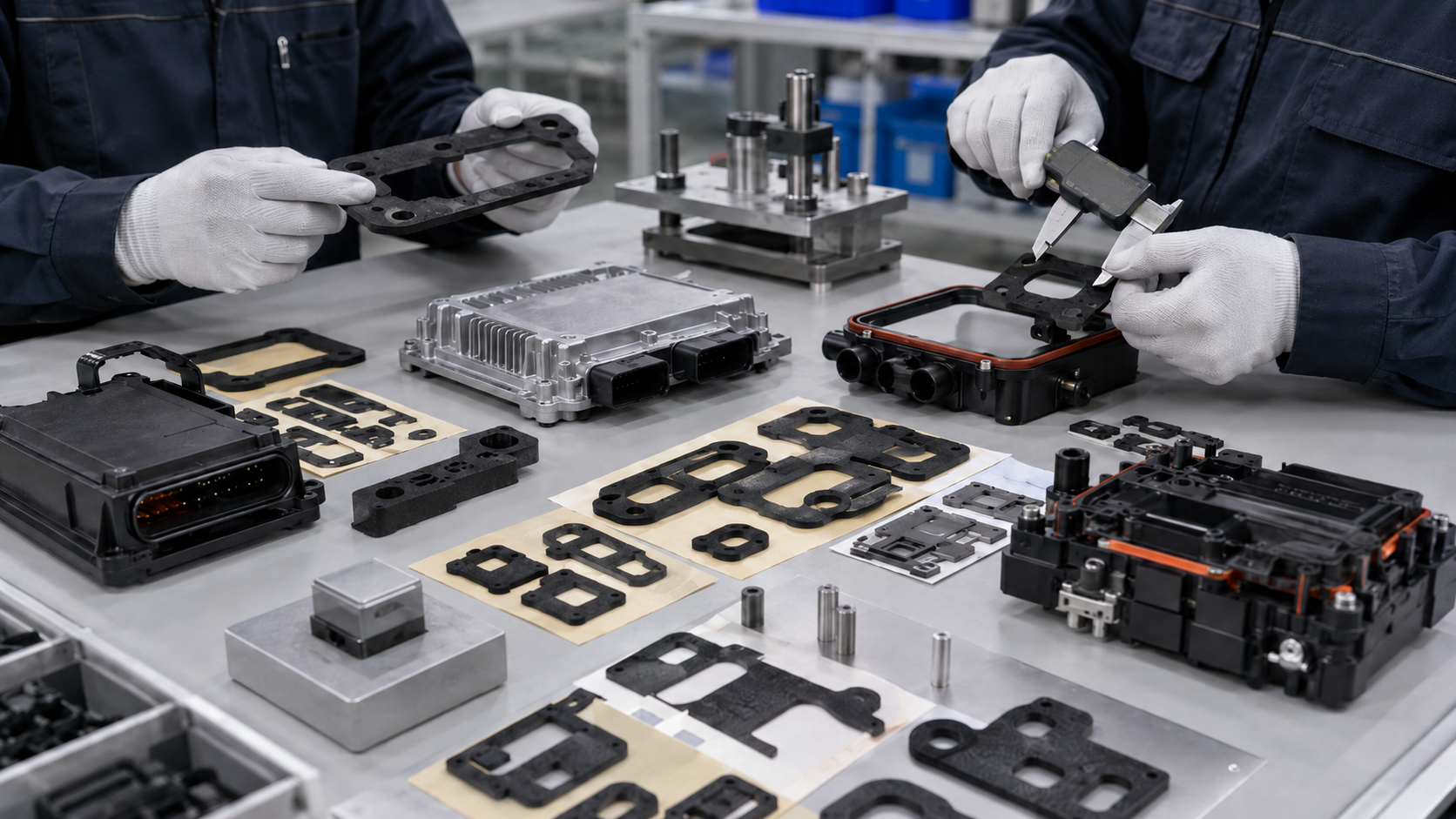 OEM inspection of automotive electronics foam gaskets before mass production
