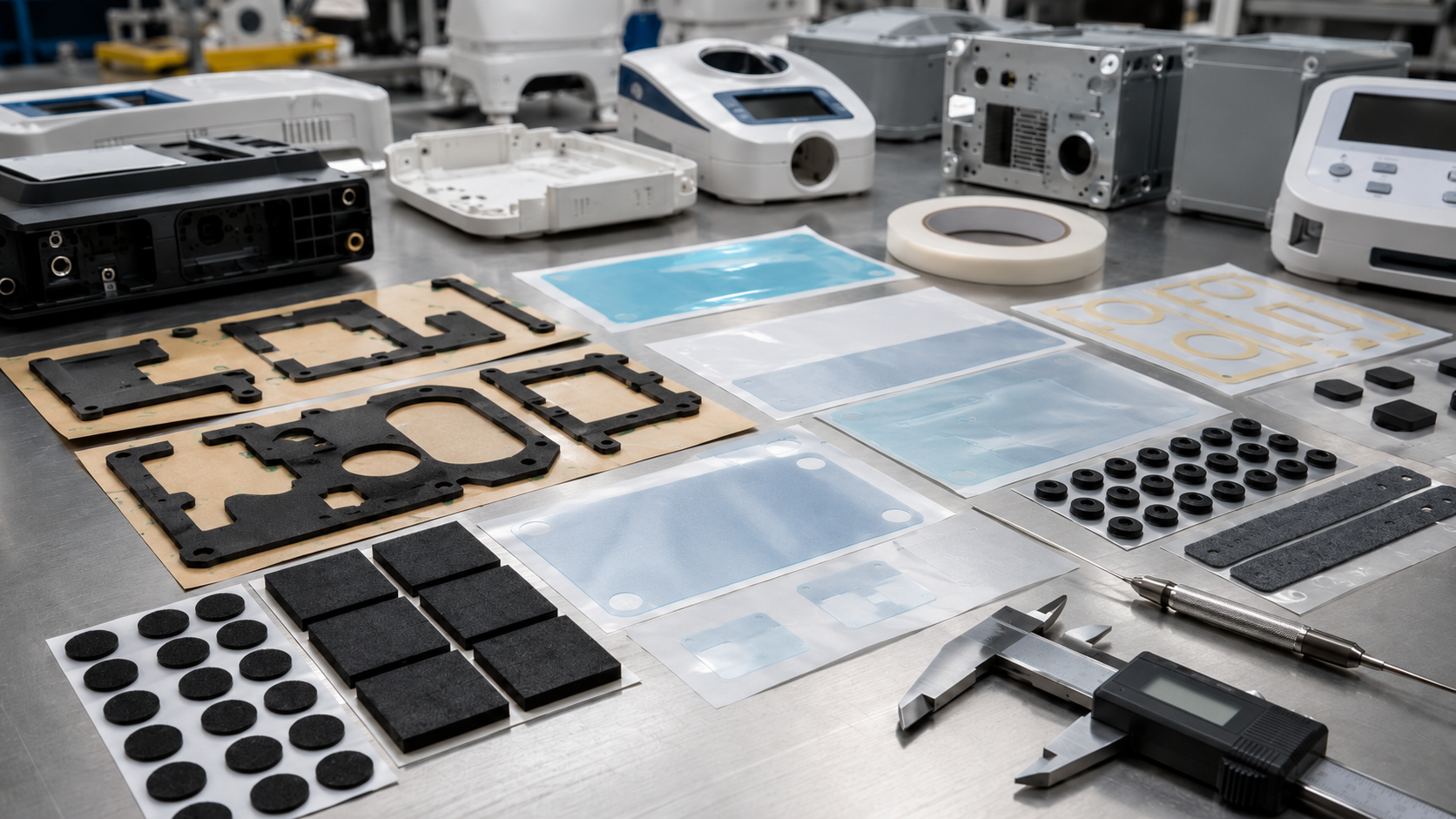 Adhesive-backed die cut components for OEM assembly
