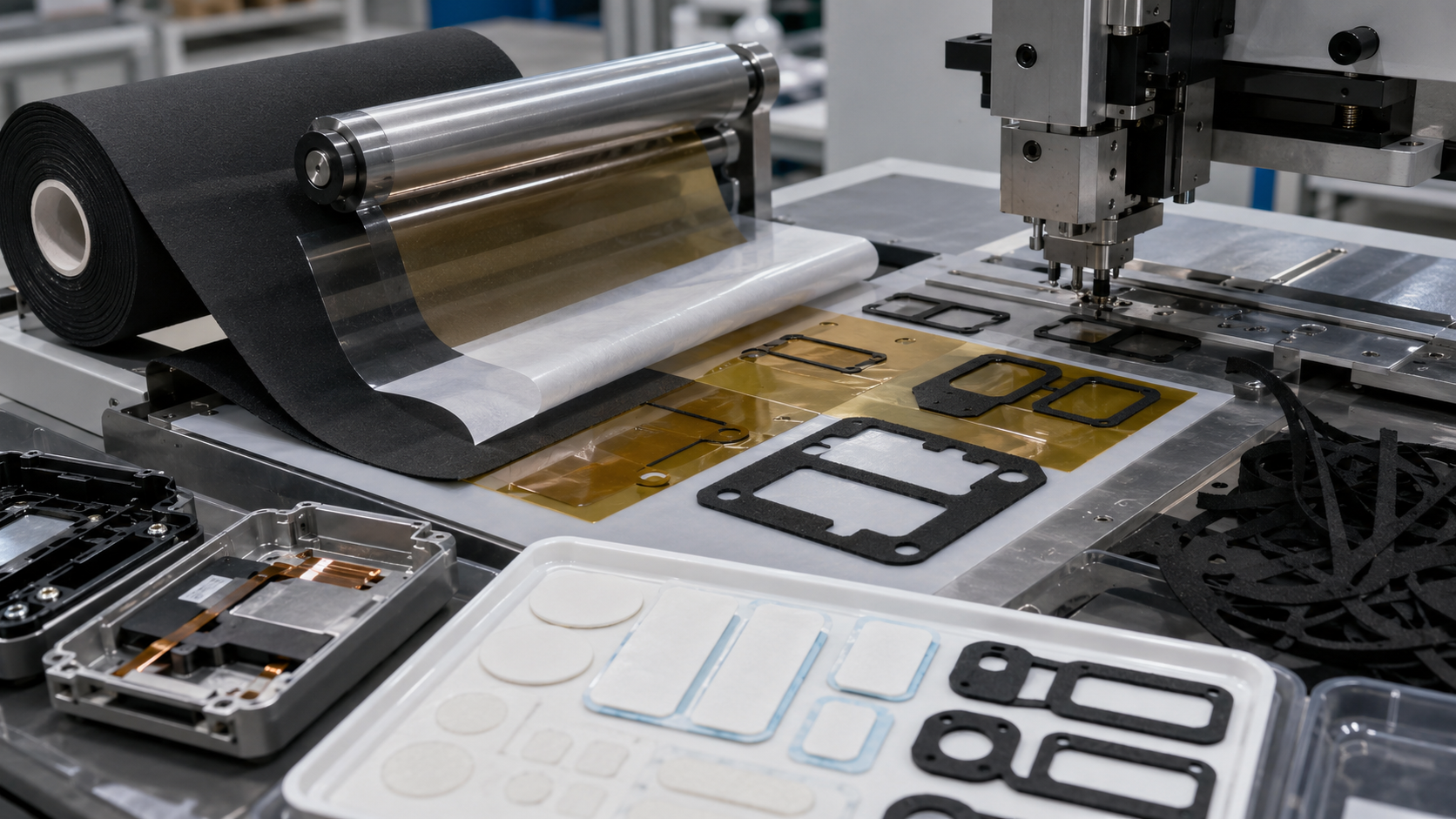 Precision adhesive lamination and kiss cutting process