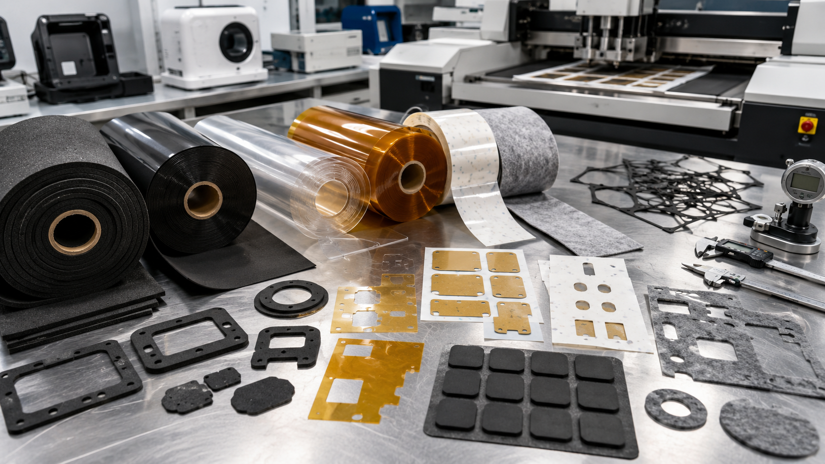 Foam rubber PET film adhesive tape and felt die cut components