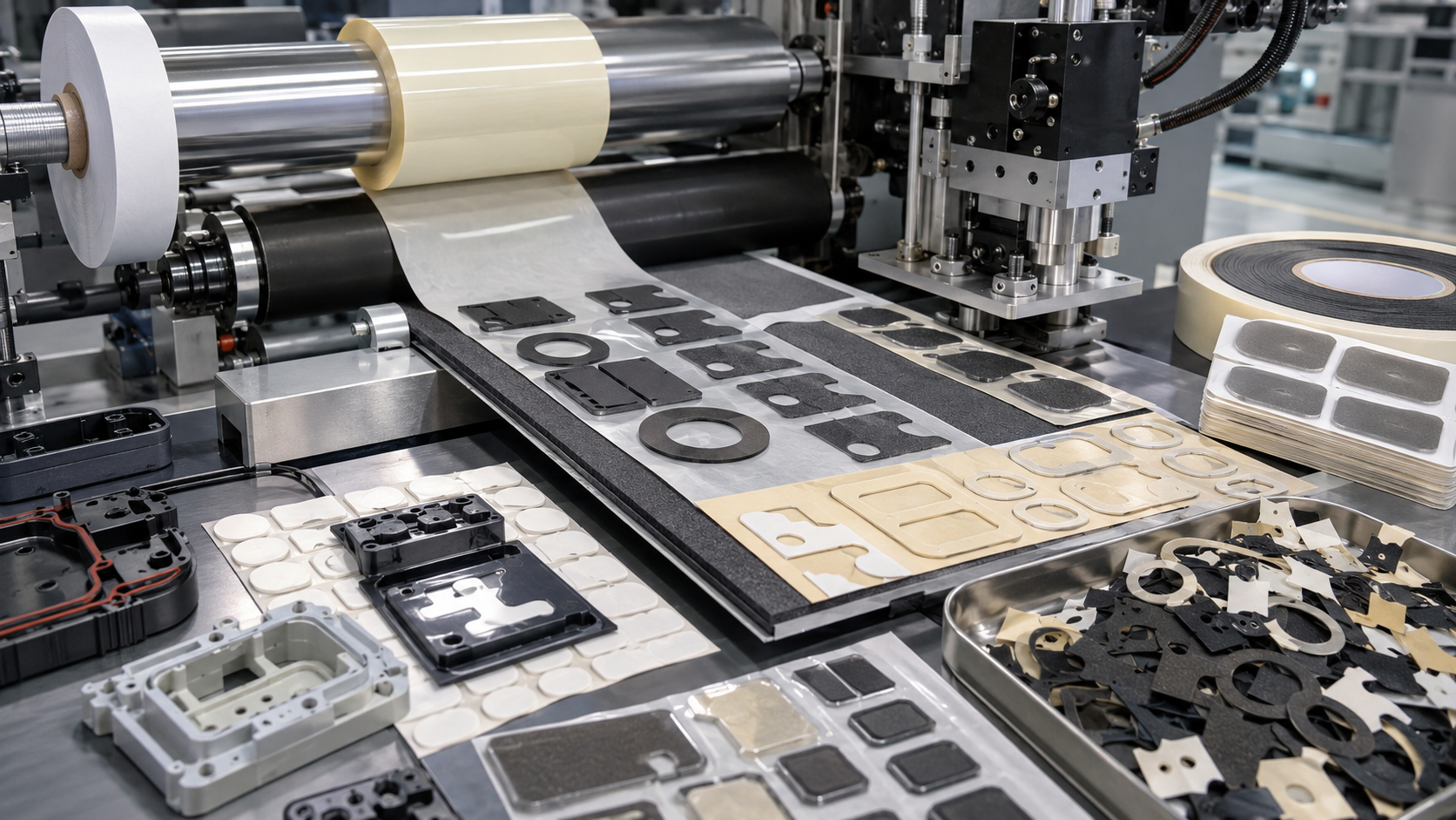 Precision die cutting and kiss cutting of double-sided tape