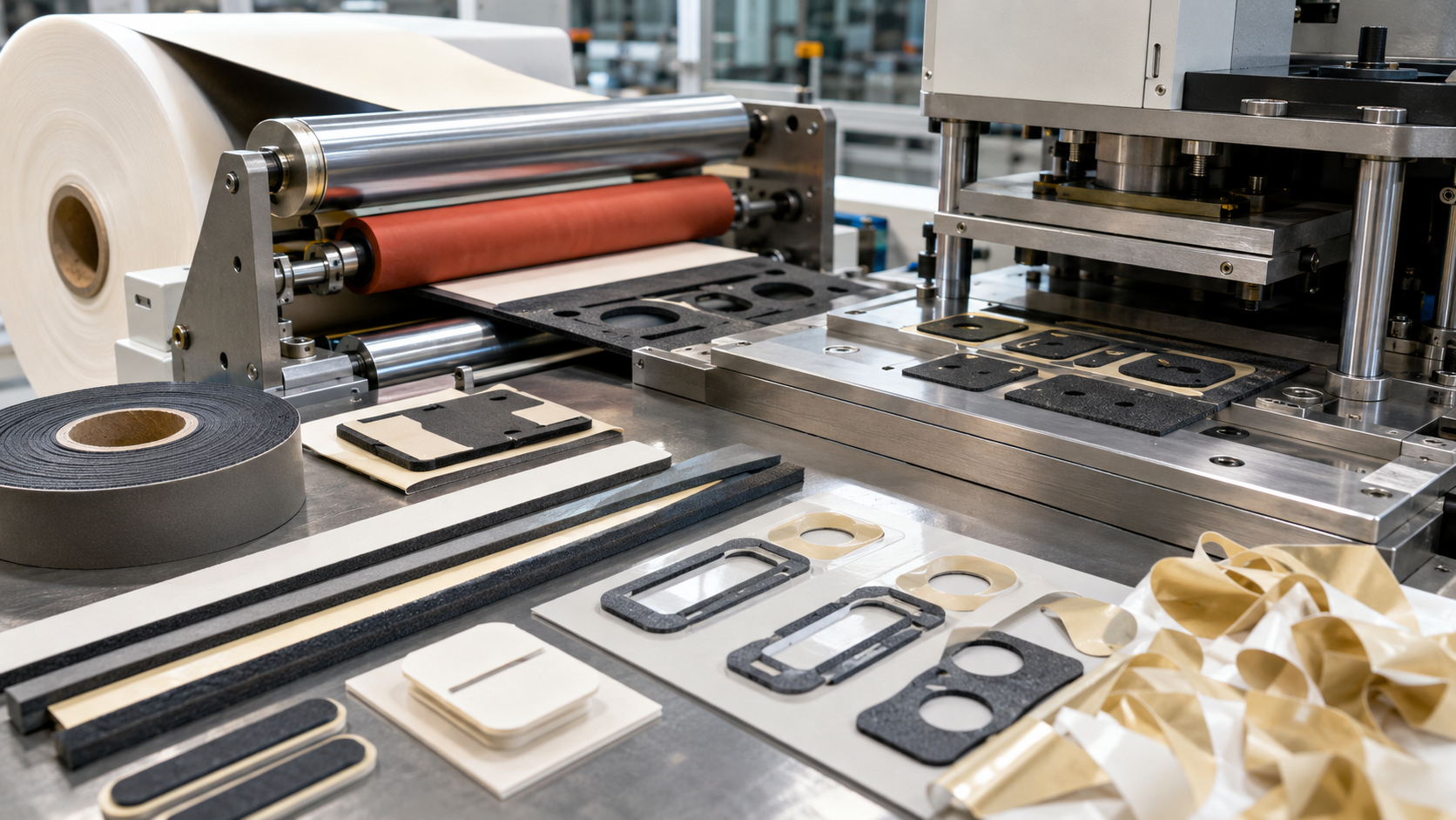 Adhesive-backed foam tape lamination and kiss cutting process