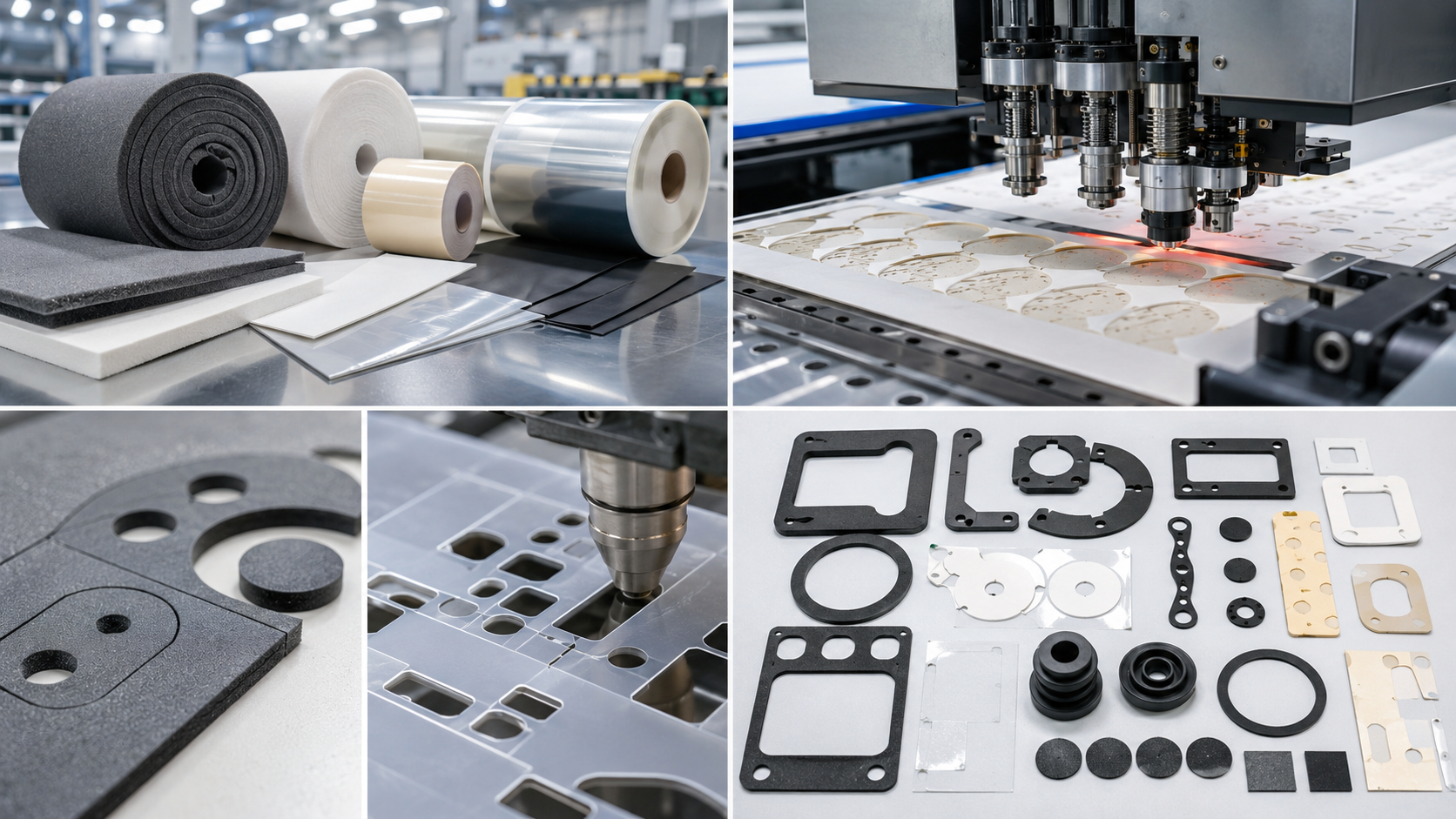 Precision die cutting process for foam tape film and rubber components