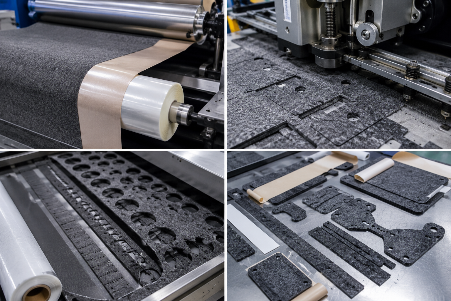Adhesive-backed nonwoven felt die cutting for automotive interiors