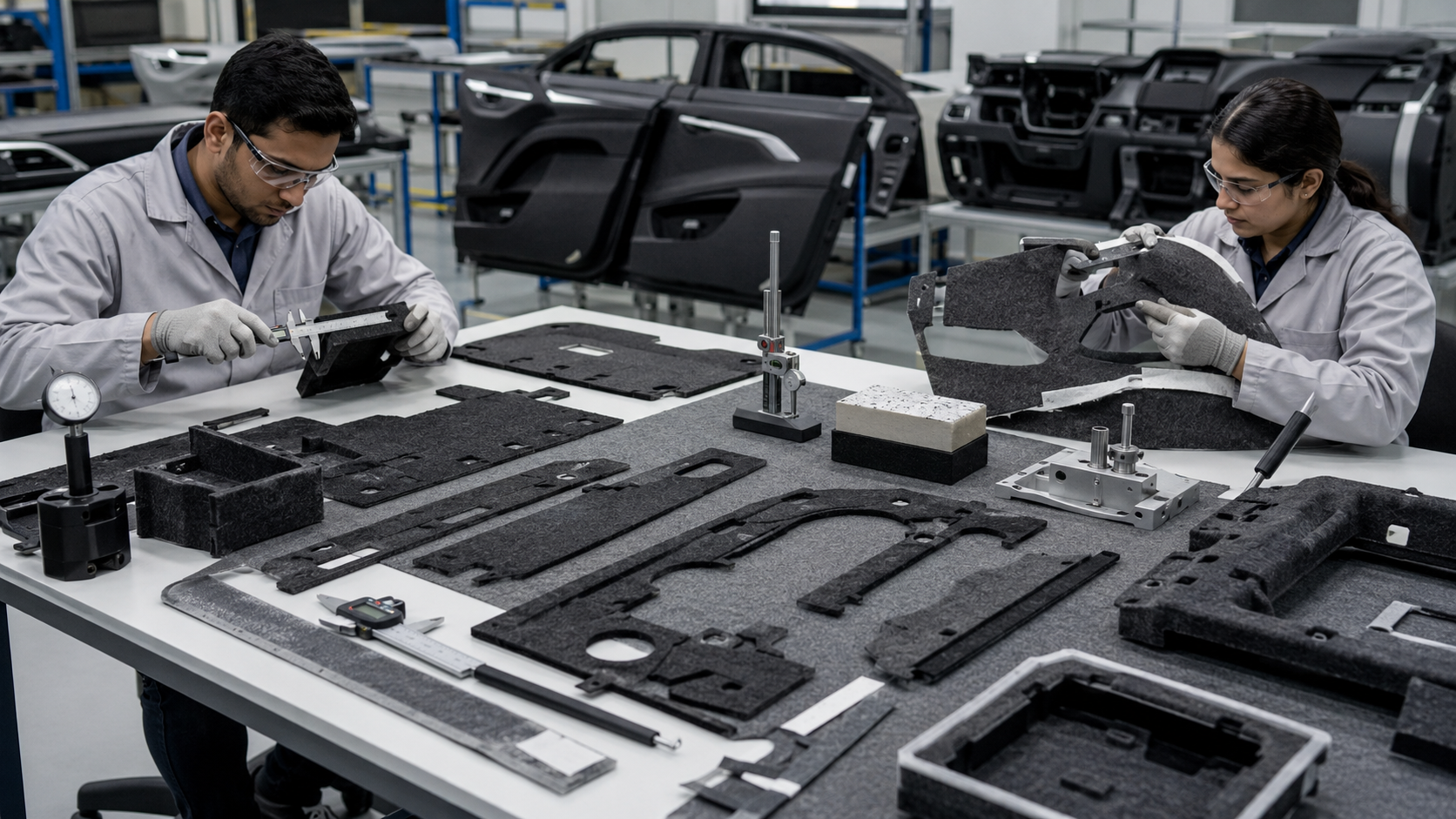 OEM inspection of custom automotive sound absorption felt components