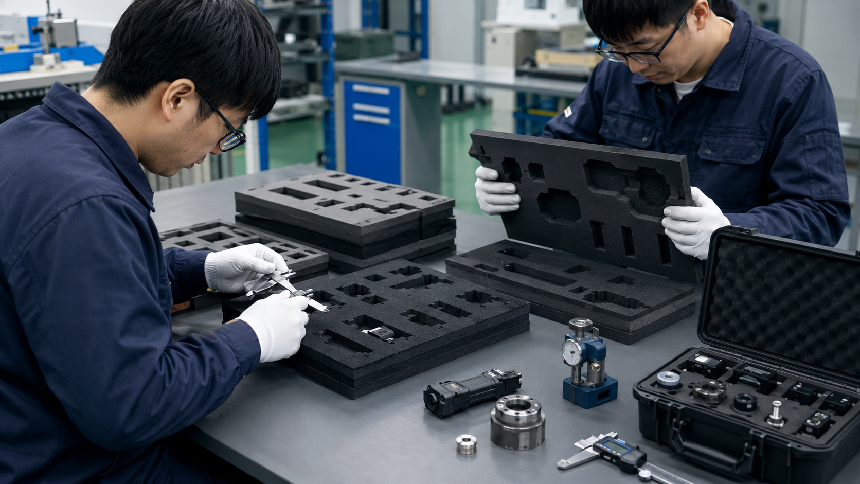 OEM inspection of custom die-cut foam inserts before mass production