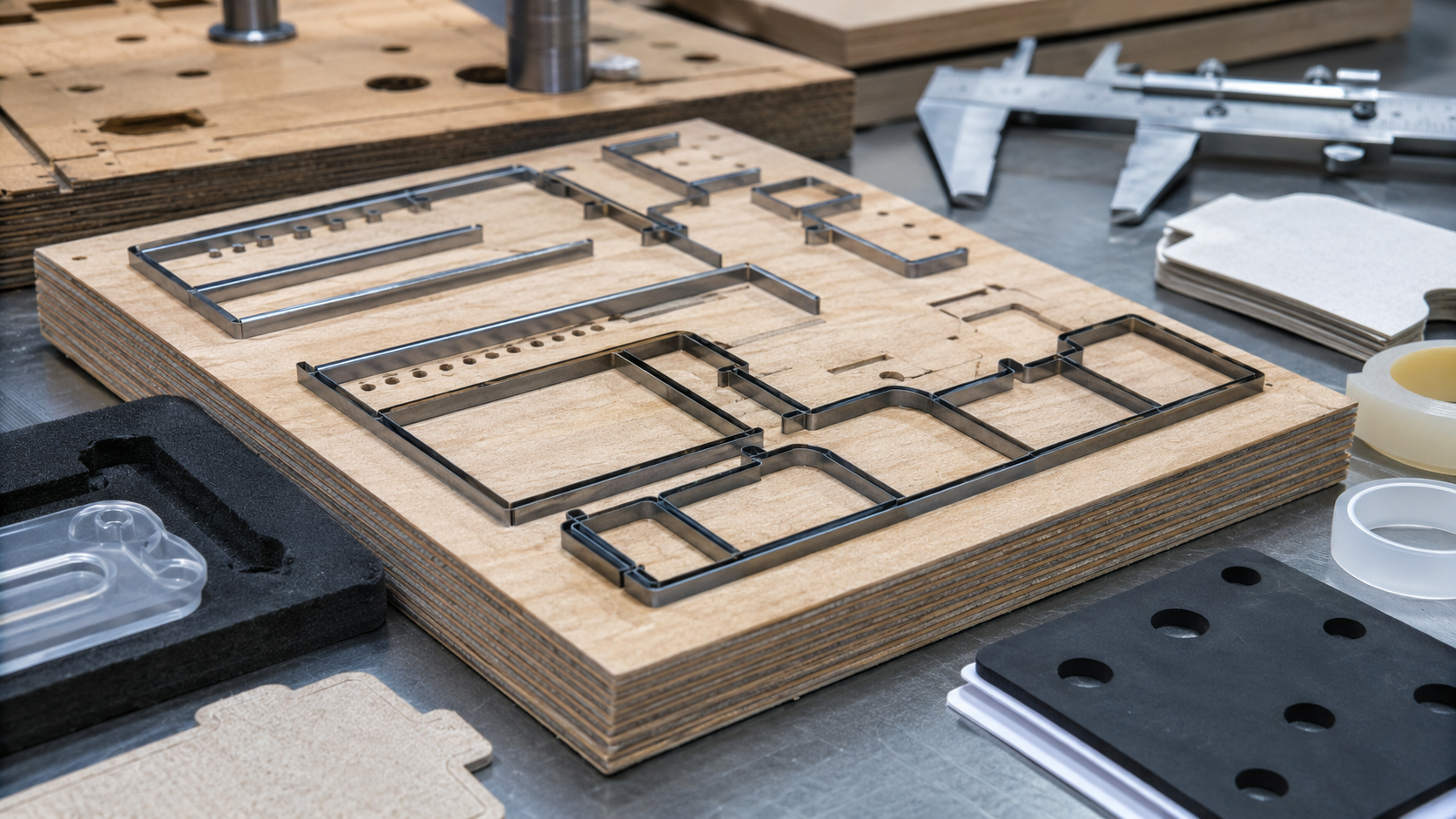 Laser cut plywood slots for steel rule die making