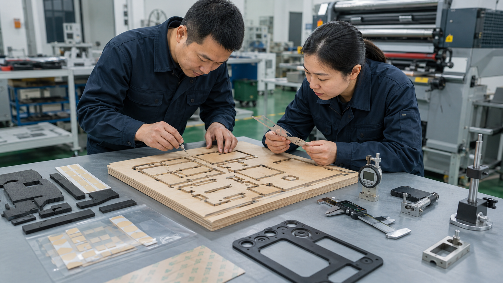 OEM inspection of laser-cut plywood die board and die cut components