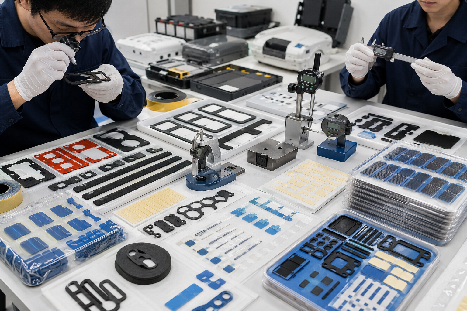 OEM inspection of die cut foam tape and film components before shipment