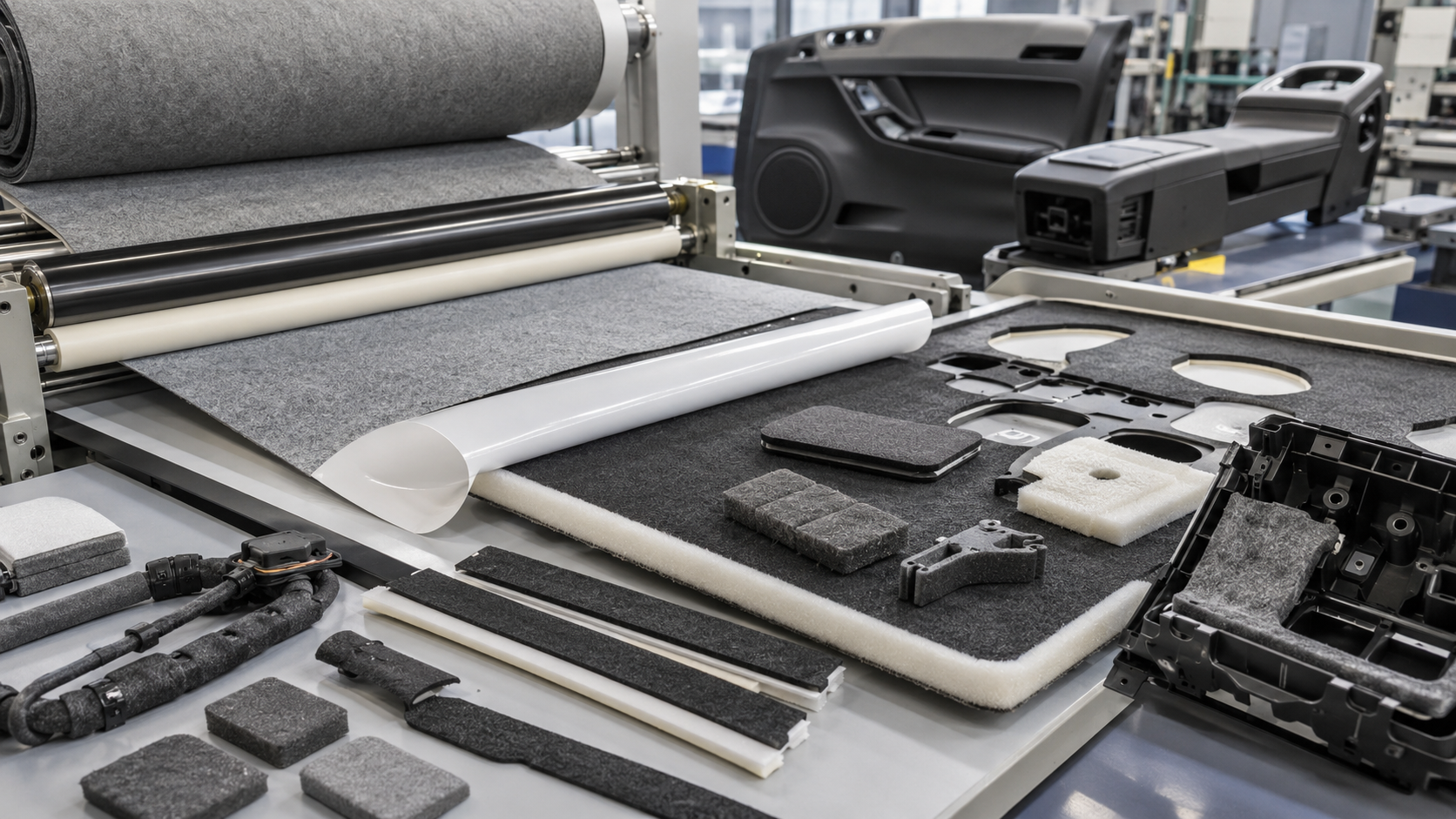 Custom die cut foam and felt NVH parts for automotive interiors