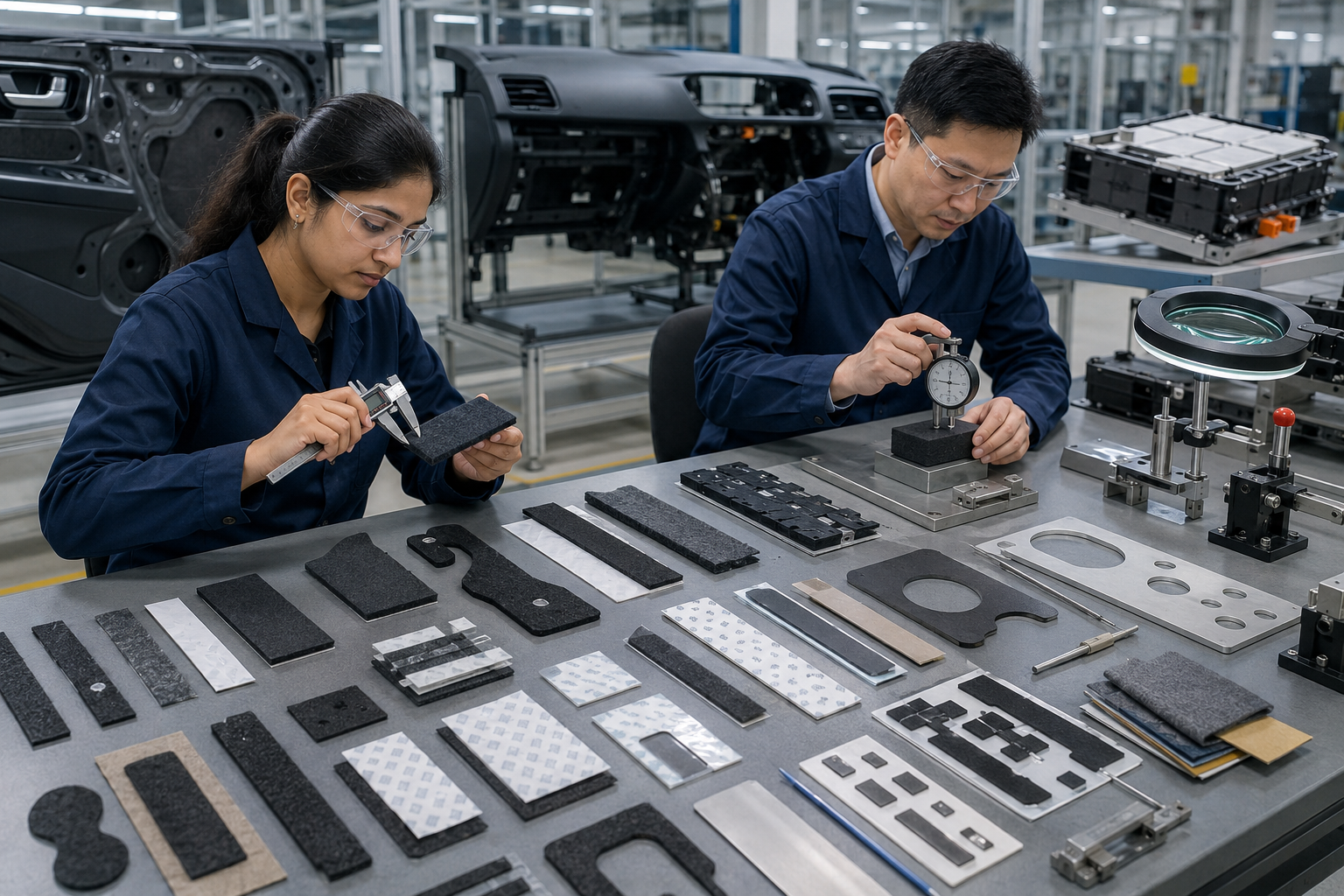 OEM inspection of automotive NVH die cut felt foam rubber and tape components