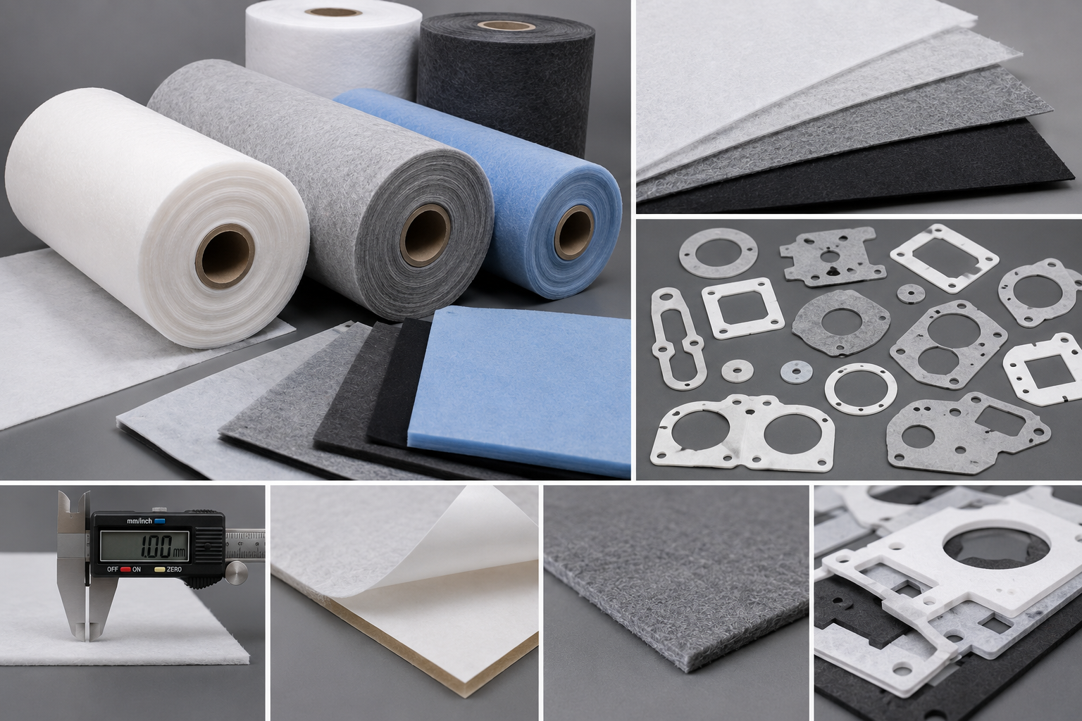 Non-woven fabric rolls, sheets, and sample materials suitable for precision die cutting applications