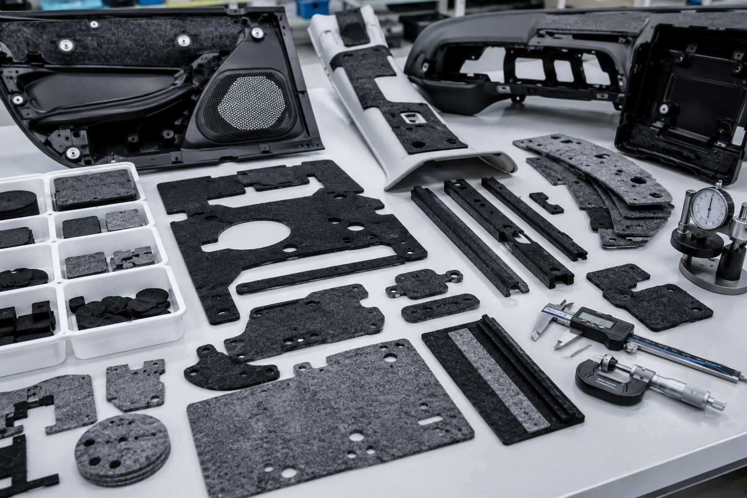 Custom automotive die-cut foam rubber non-woven felt and adhesive tape components