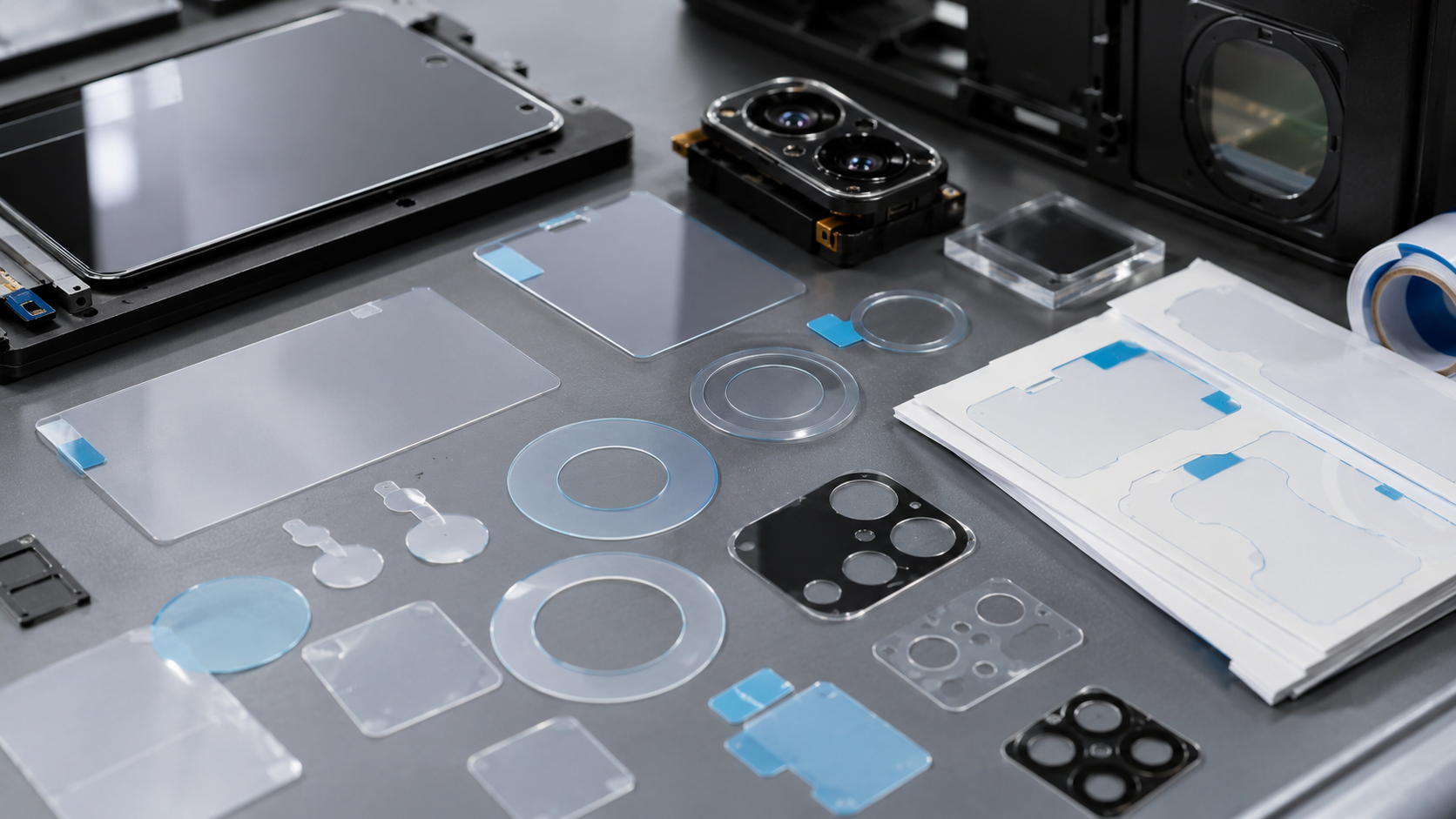 Custom optical protective film die-cut parts for display and lens protection