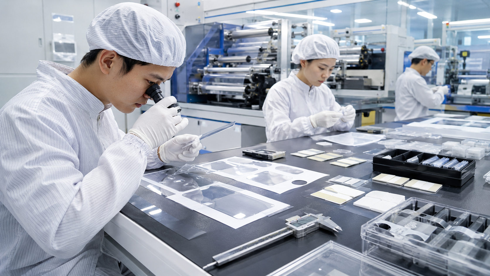 Optical protective film quality inspection and OEM production support at Sanken