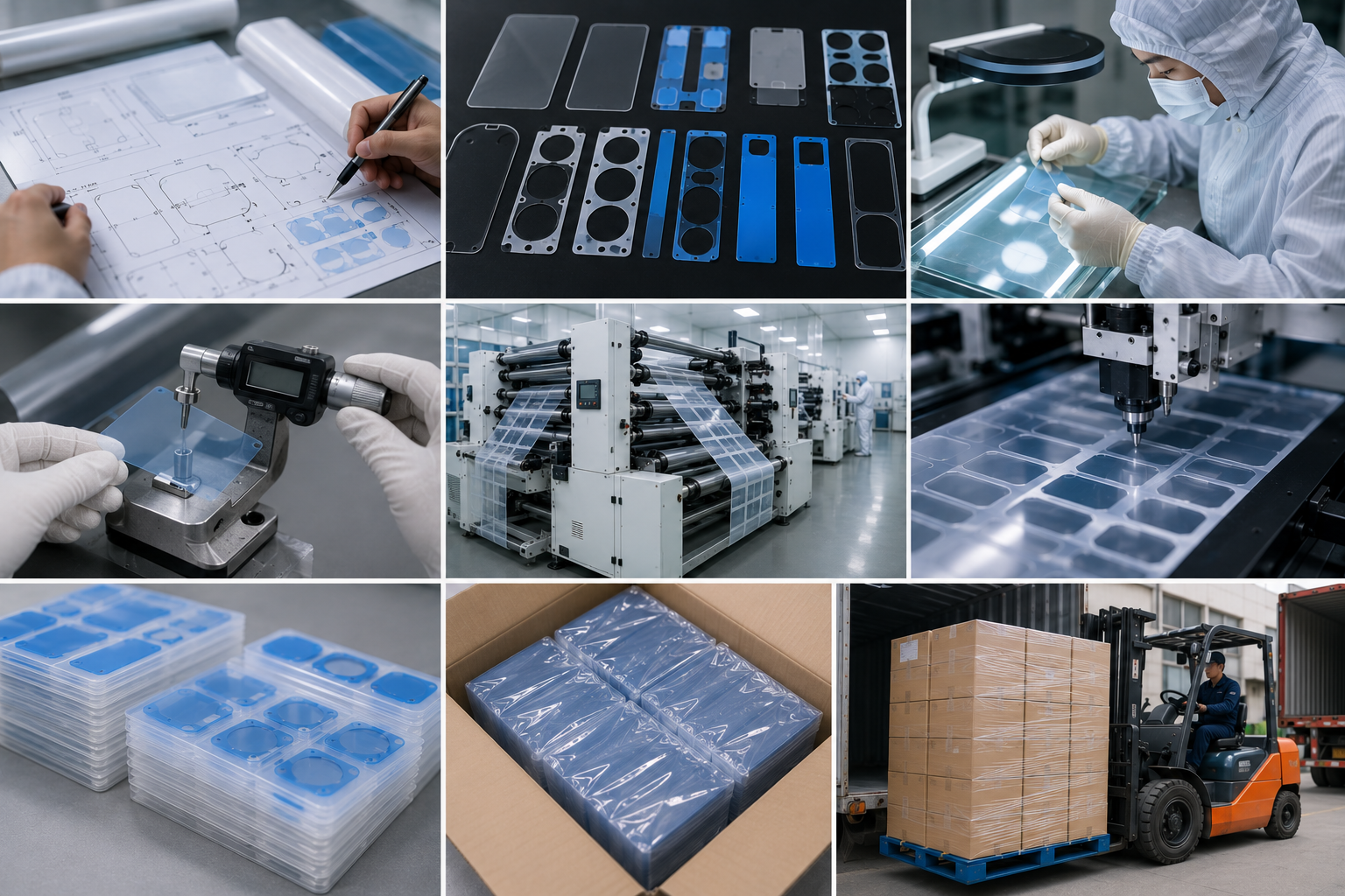 Optical protective film samples drawings die-cut parts and mass production delivery