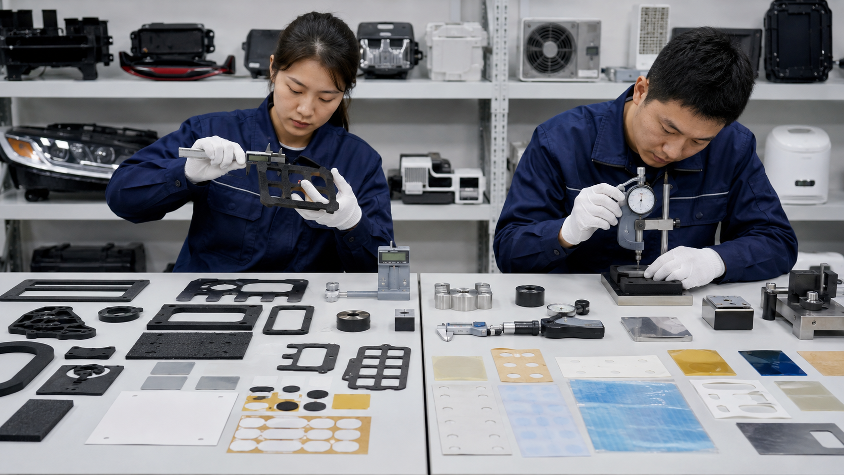 OEM inspection of die cut foam rubber film and tape parts before mass production
