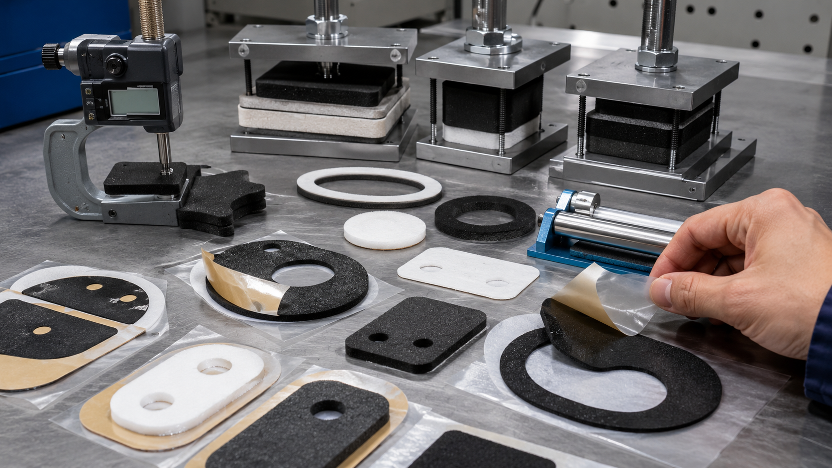 Adhesive-backed foam gasket thickness and compression inspection