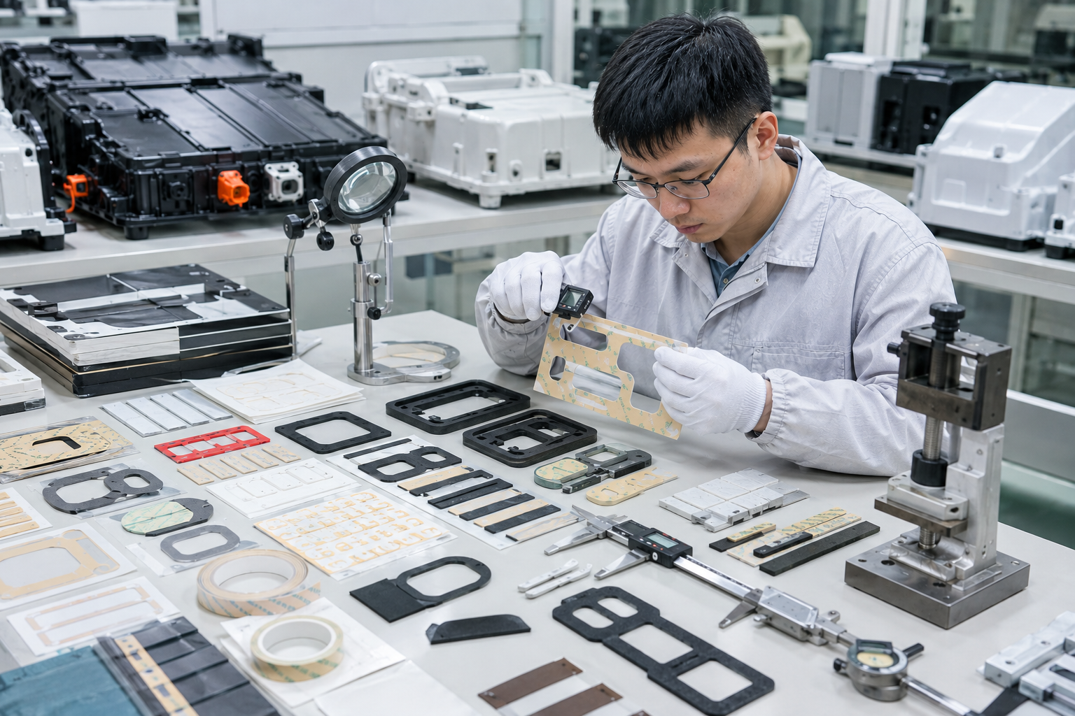 OEM inspection of adhesive die cut parts before assembly