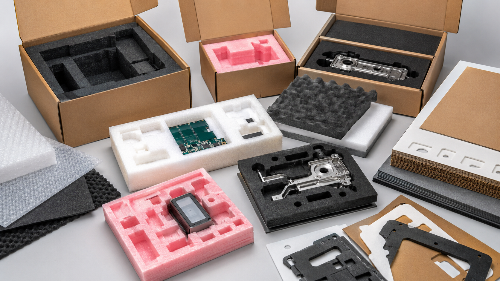 Die cut packaging materials including cartons foam inserts protective films and spacers for OEM products