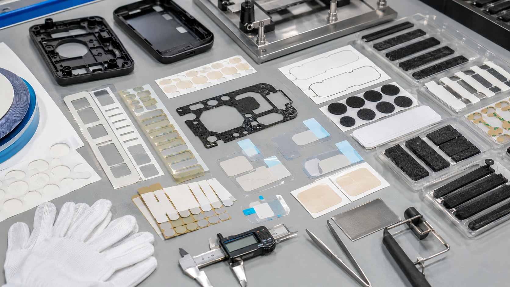 Adhesive foam film and rubber die cut parts for OEM assembly
