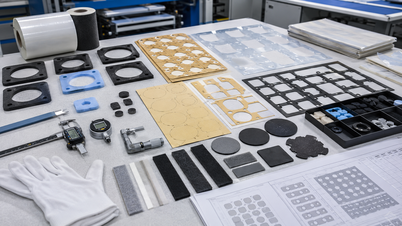Custom die cut foam tape film and rubber parts with material waste review