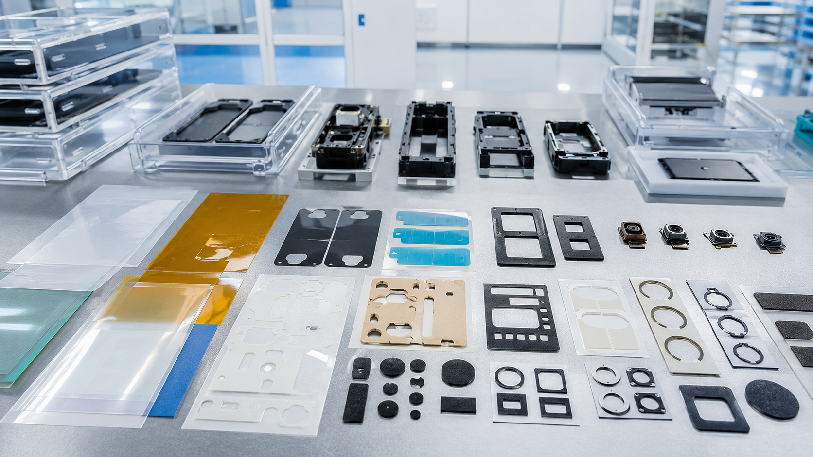 Cleanroom die cutting materials for electronics and display components