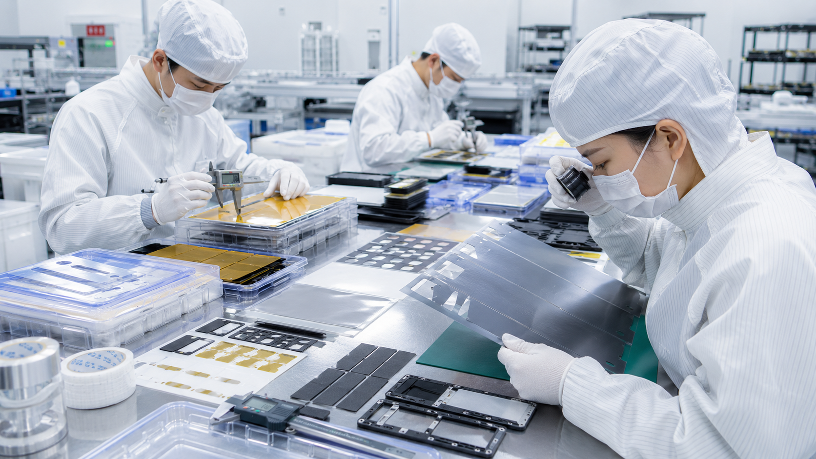 OEM inspection of cleanroom die cut electronics components before shipment