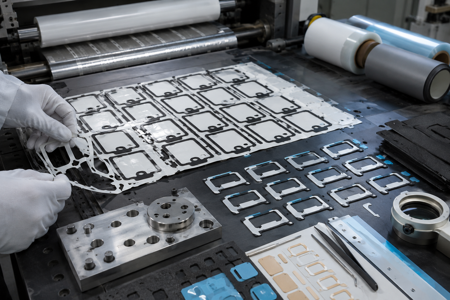 Precision die cutting layout and waste removal for cost-efficient OEM parts