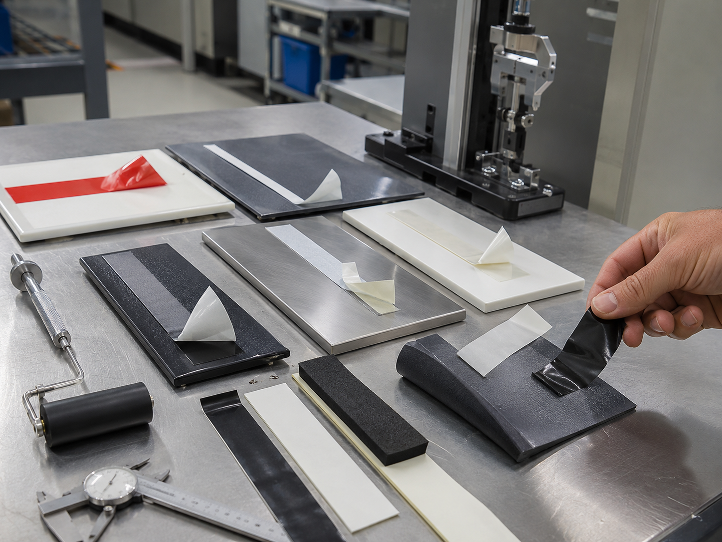 Adhesive tape bonding on plastic metal and industrial surfaces