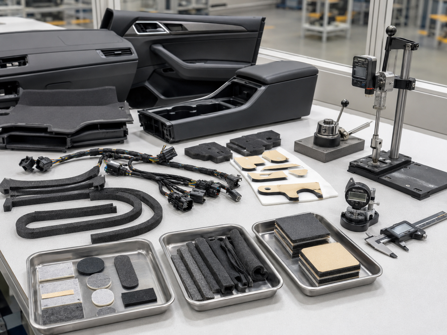 Die cut non-woven felt pads for automotive NVH applications with interior trim and OEM components