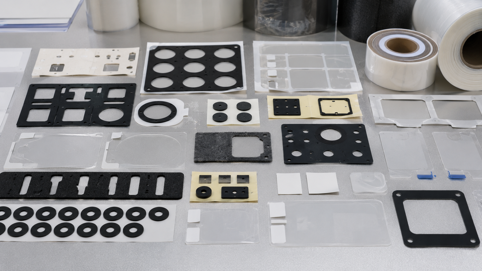 Custom rotary die cut foam gaskets adhesive tape frames PET films and protective films on release liners