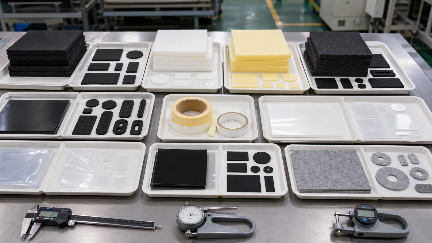 Custom foam rubber PET film adhesive tape and non-woven materials prepared for die cutting