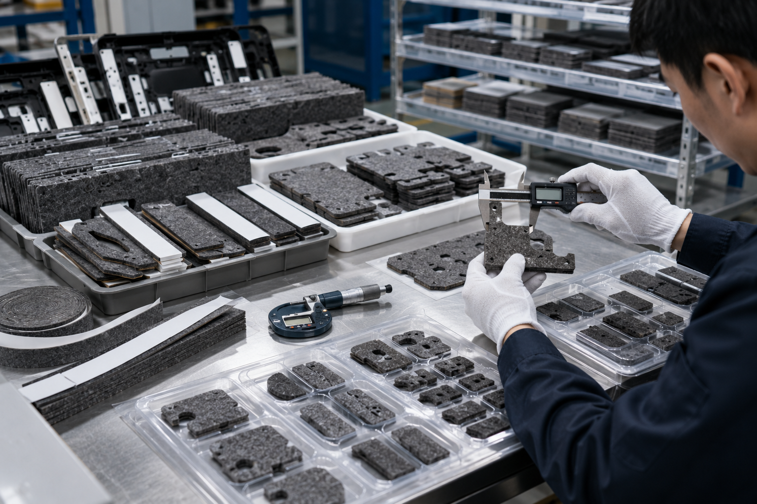 Quality inspection of die cut non-woven felt pads before automotive OEM production