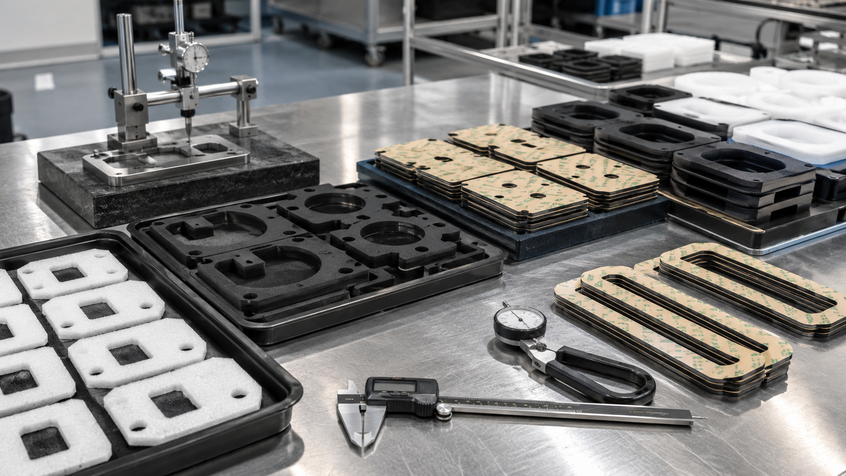 Quality inspection of die cut foam gaskets with dimensional measurement and OEM production packaging