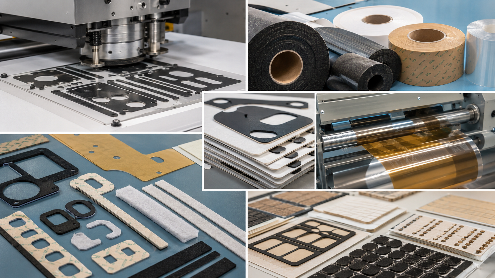 Precision die cutting process for automotive OEM adhesive foam and PET film parts
